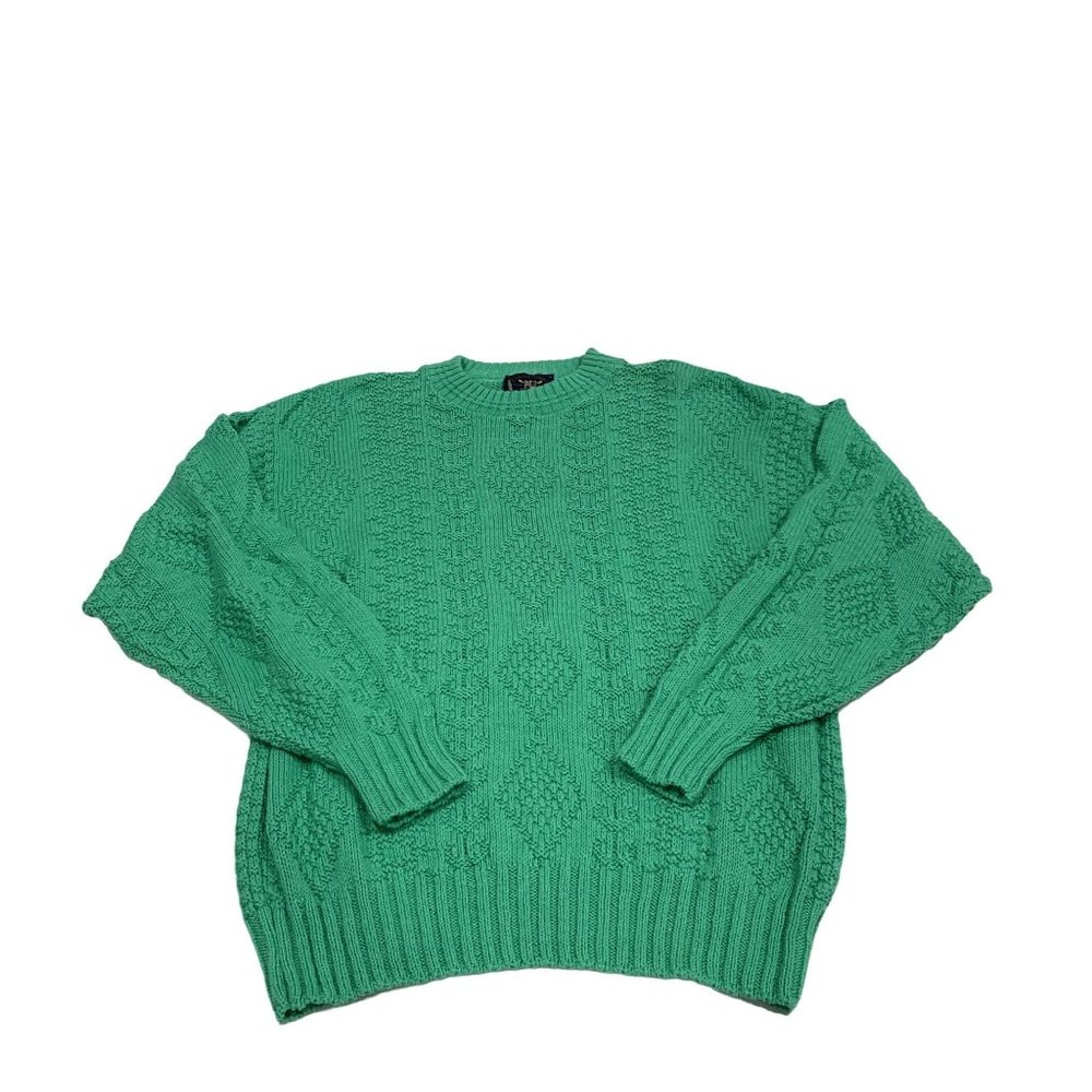 Vintage Lake Harmony Rowing Club Green Cable Knit Sweater Size XL